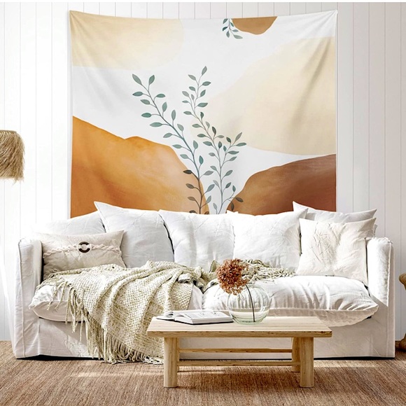 Modern Bohemian Warm Neutral Botanical Tapestry Wall Decor/Bedspread/Yoga Mat - Picture 4 of 5